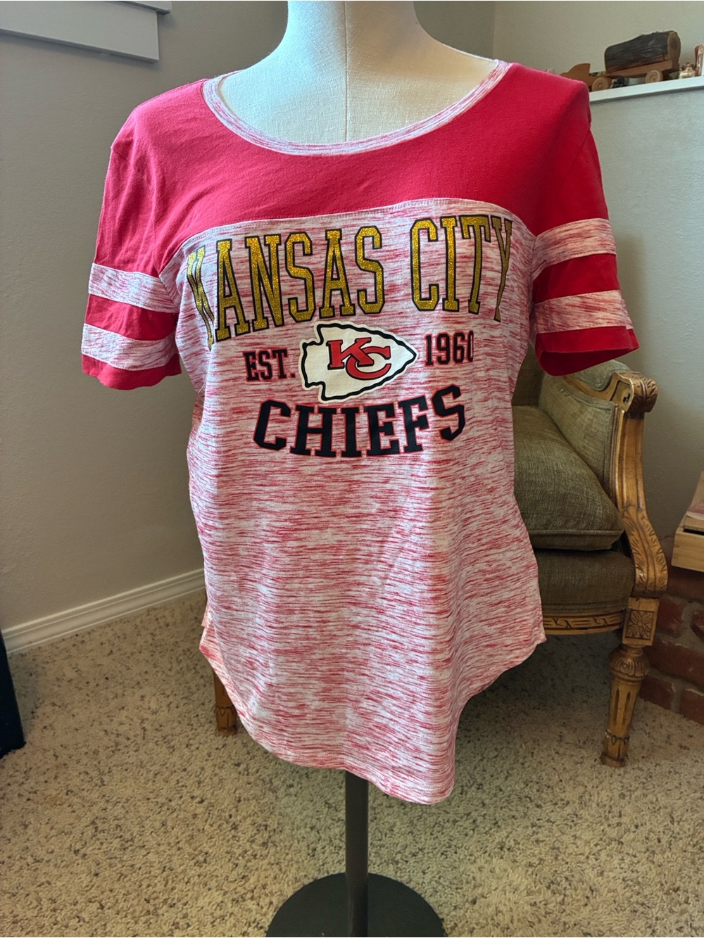 NFL Red and Heathered White Team Apparel Tee Kansas City